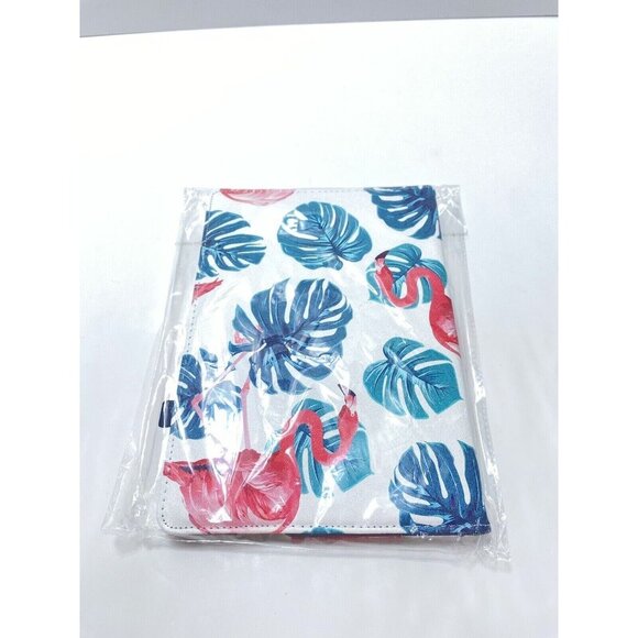 Flamingo Monstera Leaves Tablet Cover Fits 10.2” Screen Rotates Stands Up, White - Picture 9 of 10